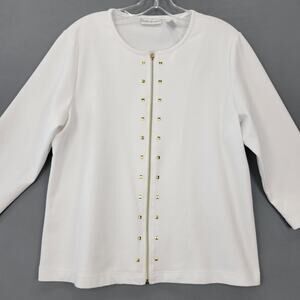 Draper Damons White Gold Studded Zip Shirt Stretch 3/4 Sleeves Top Womens Size M
